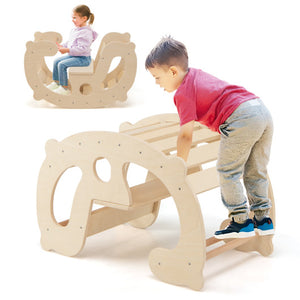 2-in-1 Rocking Horse Arch for Kids Montessori Climbing Toys with Arch Climber-Natural