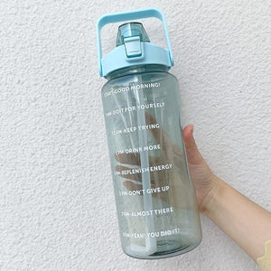 2 Liters Water Bottle Motivational Drinking Bottle Sports Water Bottle With Time Marker Stickers Portable Reusable Plastic Cups Motivational Sports Water Bottle With Time Capacity Marker BPA Free Big Large Gym Cycling Water Bottle Cup Jug For Kids School