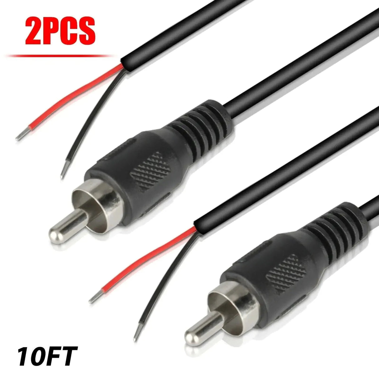 2-Pack 10 FT RCA Male Plug to Bare Wire Audio Speaker Subwoofer HDTV Cable Cord