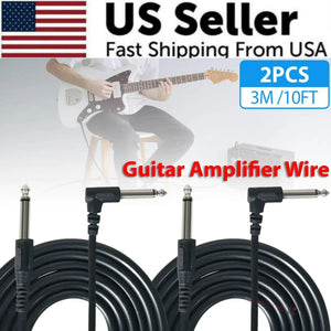 2 PACK 10FT Electric Patch Cord Guitar Amplifier Amp Cable Right Angle 90 Degree