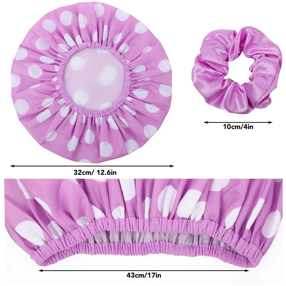 2 Packs Large Shower Caps for Women, Reusable Waterproof Shower Cap Bath Caps with Hair Scrunchies for Long Thick Hair (Purple/Orange) purple, orange