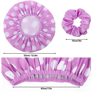 2 Packs Large Shower Caps for Women, Reusable Waterproof Shower Cap Bath Caps with Hair Scrunchies for Long Thick Hair (Purple/Orange) purple, orange