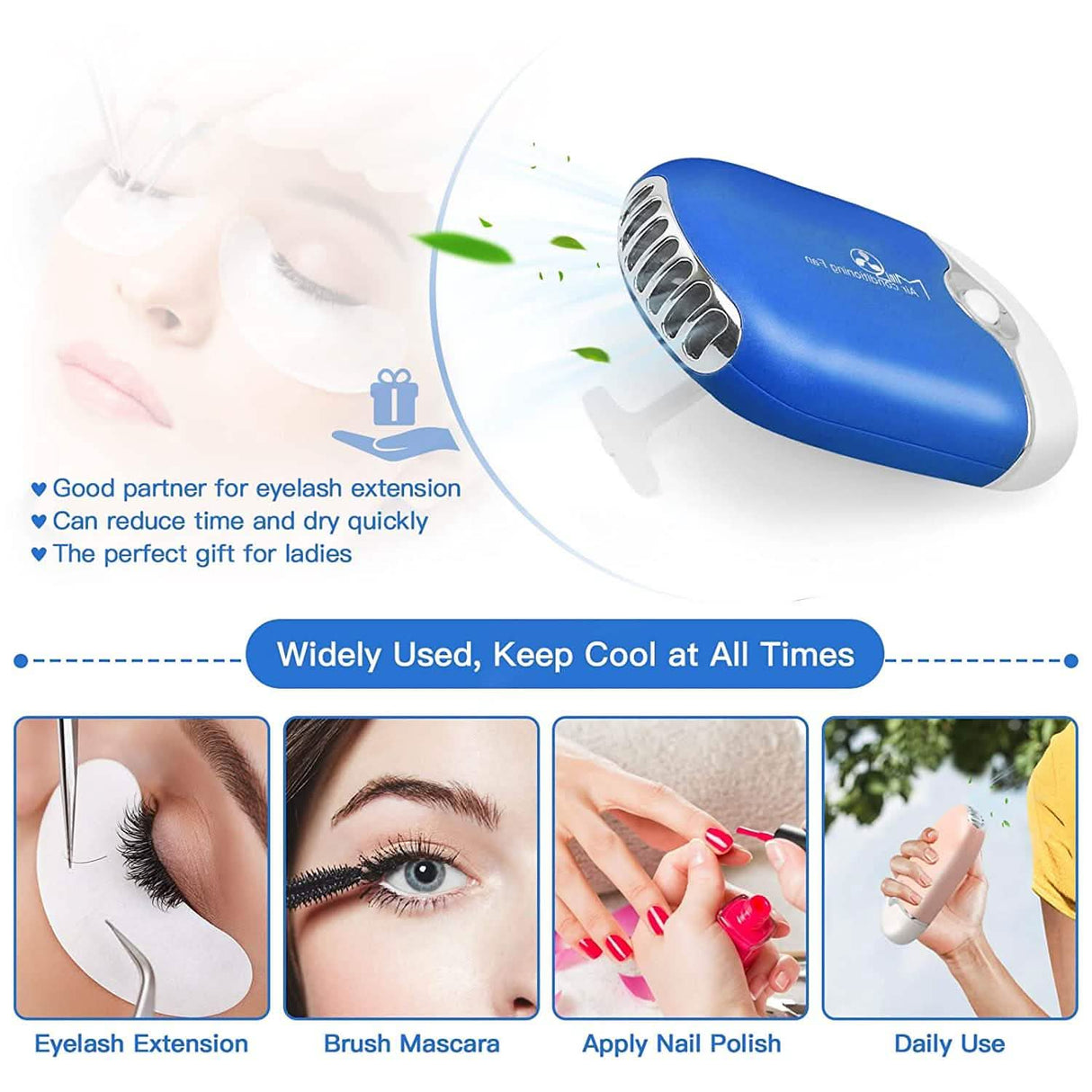 2-Piece: Rechargeable Handheld Mini Eyelash Fan