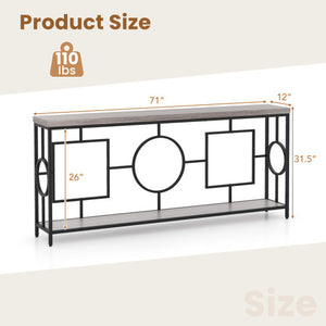 2-Tier Faux Marble Top Console Table with Storage Shelf for Hallway-Rustic Brown