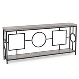 2-Tier Faux Marble Top Console Table with Storage Shelf for Hallway-Rustic Brown