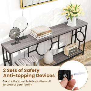 2-Tier Faux Marble Top Console Table with Storage Shelf for Hallway-Rustic Brown