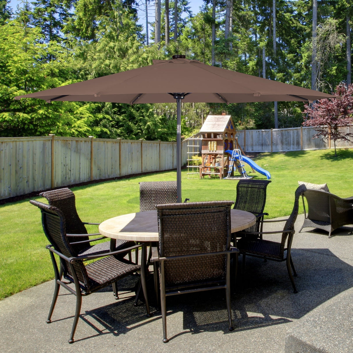 10 Feet Patio Solar Umbrella with Crank and LED Lights-Tan by DirectDeals