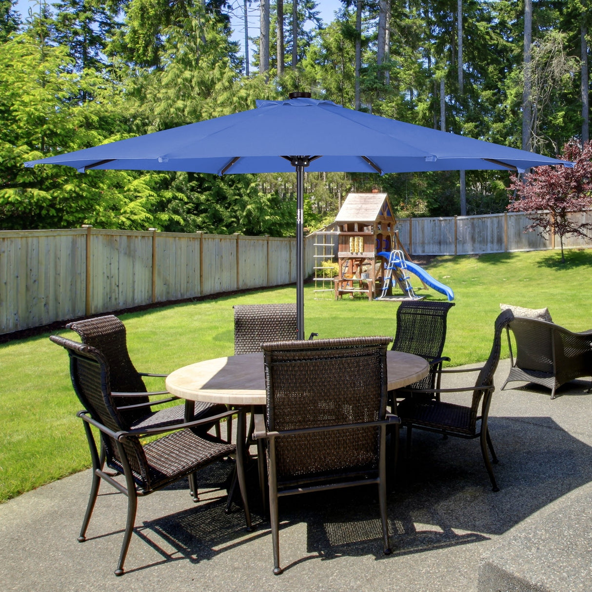 10 Feet Patio Solar Umbrella with Crank and LED Lights-Blue by DirectDeals