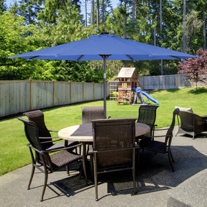 10 Feet Patio Solar Umbrella with Crank and LED Lights-Blue by DirectDeals