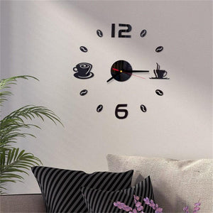 20 Inch Wall Clock Round Style Number Coffee Tea Cup Modern Large Silent Wall Stickers for Hall and Bedroom Home Decorations Arabic Numeral Wall Clocks Acrylic Mirror Stickers/Home Decor Design Acrylic Wall Clock Stickers Home Living Room Decoration