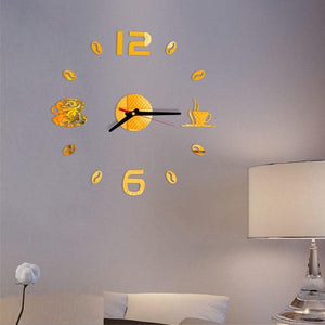 20 Inch Wall Clock Round Style Number Coffee Tea Cup Modern Large Silent Wall Stickers for Hall and Bedroom Home Decorations Arabic Numeral Wall Clocks Acrylic Mirror Stickers/Home Decor Design Acrylic Wall Clock Stickers Home Living Room Decoration