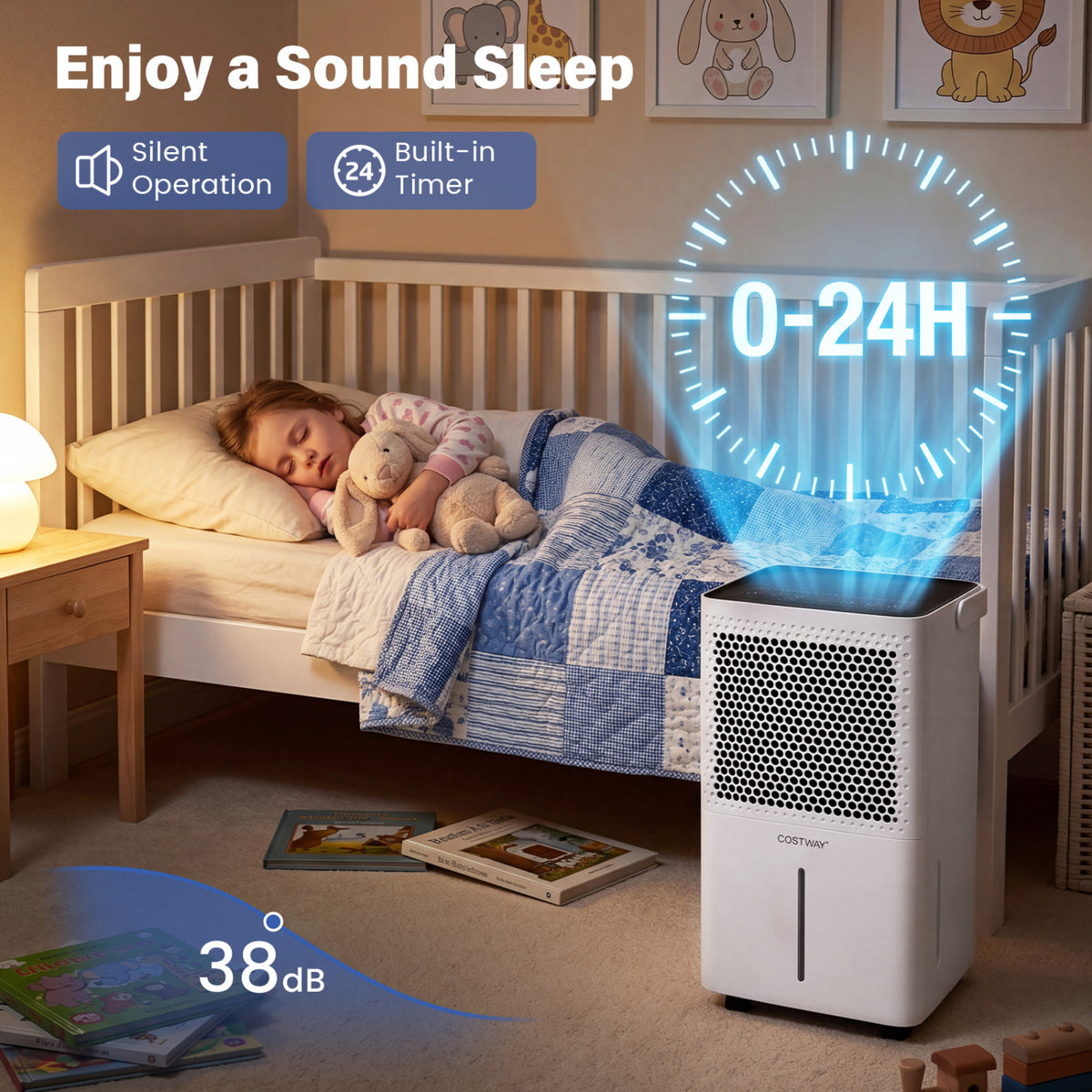 2000 Sq.Ft 32 Pint Compressor Dehumidifier with Drain Hose  Smart Humidity Control for Bedroom-White