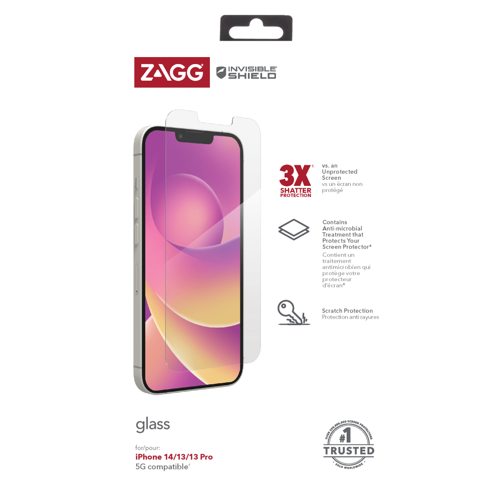 ZAGG InvisibleShield Antimicrobial Glass Screen Protector for Apple iPhone 14 / 13 Pro / 13 by ZAGG