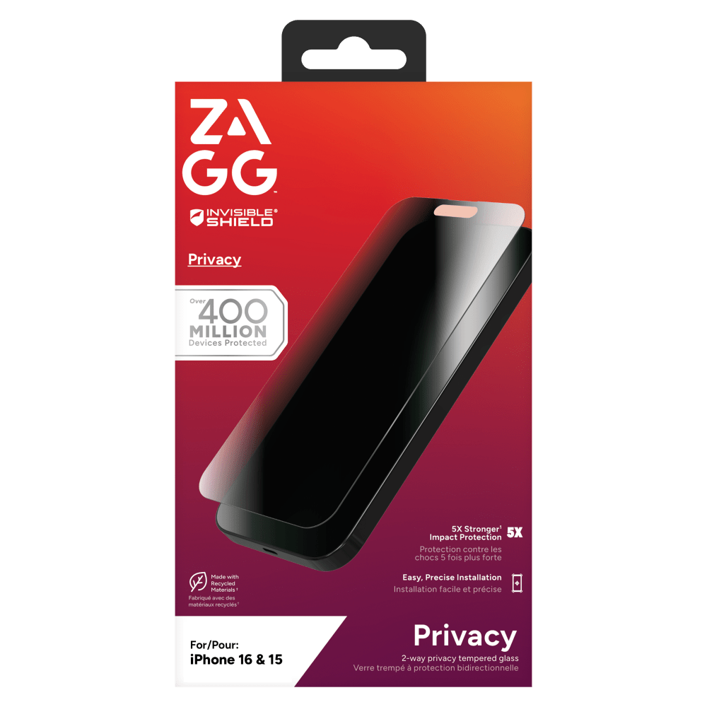 ZAGG Invisible Shield Glass Elite Privacy Screen Protector for Apple iPhone 16 / iPhone 15 by ZAGG