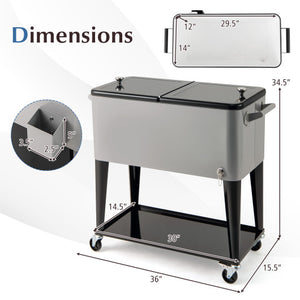 Portable Patio Cooler with Bottom Storage Shelf and Bottle Opener-Gray