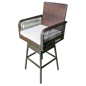 29 Inches Patio 360° Swivel Bar Stool with Cross-Woven Armrests and Seat Cushion-White