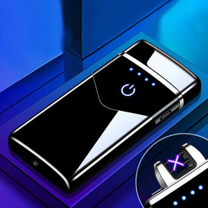 Modern Dual Arc USB Electric Touch Lighter LED ScreenTouch Fire Plasma Arc Lighter Windproof Metal Novelty Lighter Mens Gift In Elegant Gentlemen MEtal Lighter Style