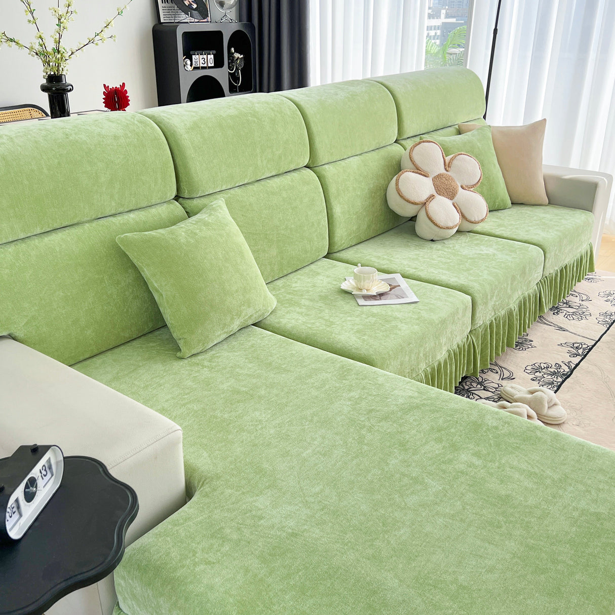 Universal Elastic Skirt Sofa Slipcover, Stretch Sofa Cushion Cover For Bedroom Office Living Room