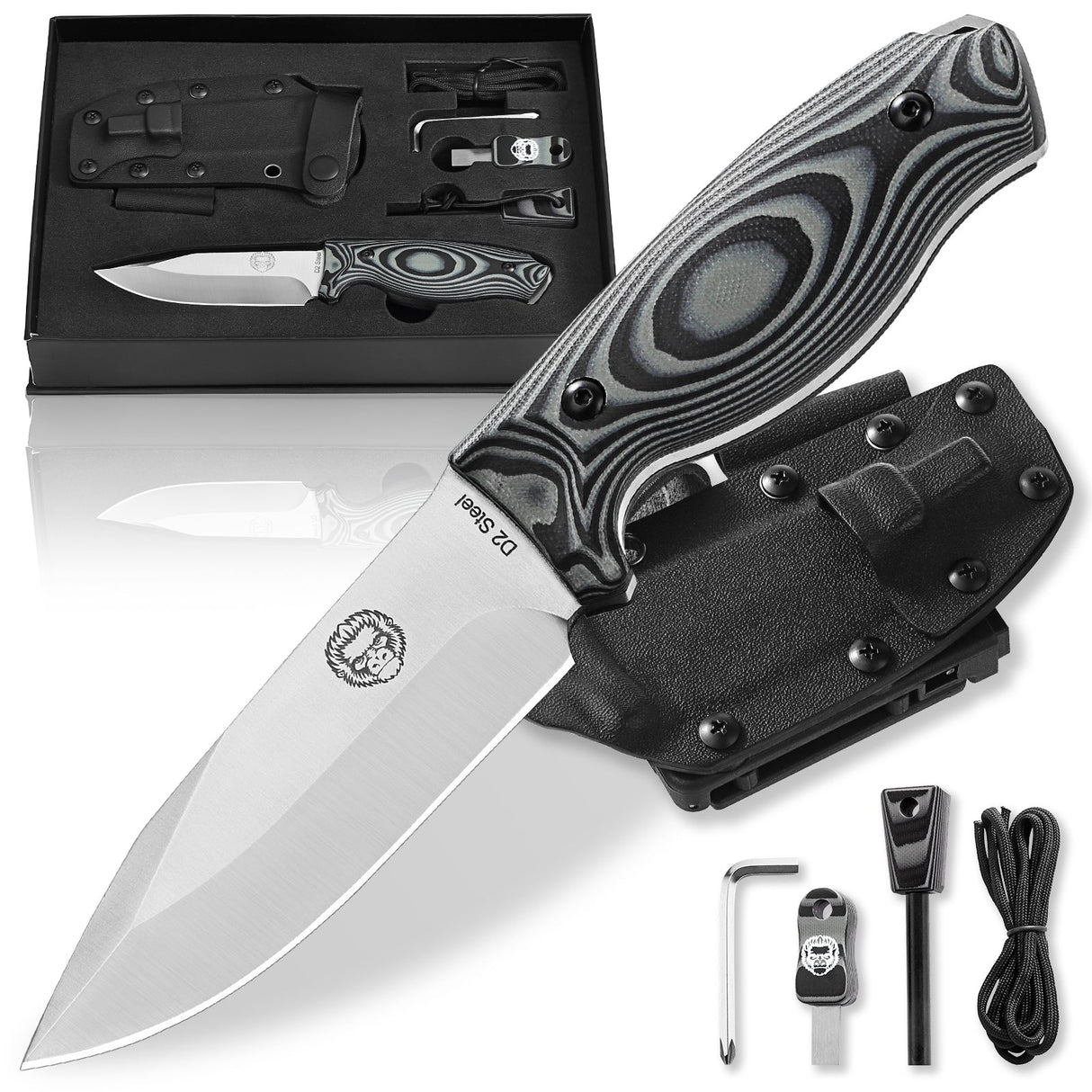 "The Silverback" Full Tang D2 Survival Camping Knife Gift Set