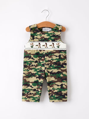 Camouflage Duck Smocking Embroidery Baby Boy Romper