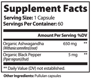 Organic Ashwagandha with Black Pepper, 60 ct.