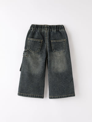 Girls Bow Stretch Wide-Leg Jeans