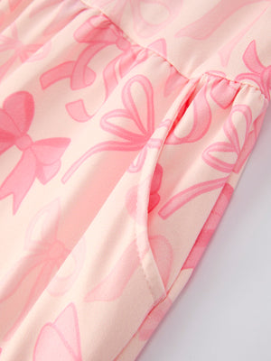 Girls Pink Bow Print Long Sleeve Jumpsuit