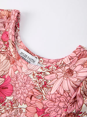 Fall Sweet Floral Pattern Dress with Pockets and Ruffle Hem for Girls