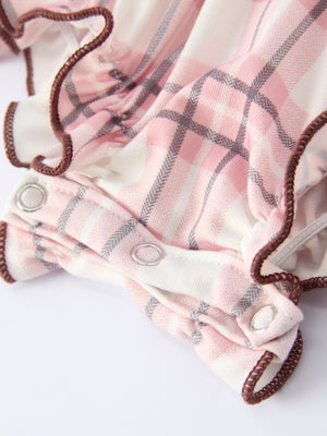 Western Horse Embroidered Smocked Plaid Baby Girl Romper