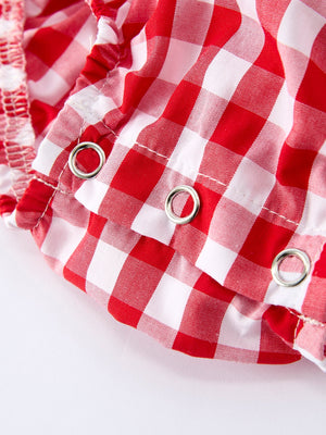 Summer Plaid Smocked Ruffle Girl Romper Sibling Outfits
