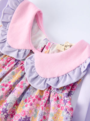 Spring Purple Floral Bow Ruffle Girl Bloomer Set
