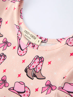 Western Print Girl Short Sleeve Dress