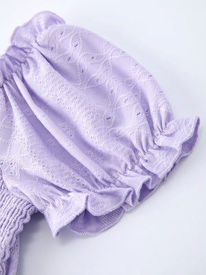 Spring Purple Short-sleeved Girls Jumpsuit
