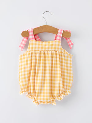 Fish Embroidery Smocking Plaid Baby Girl Romper