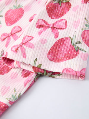 Summer Strawberry Bow Girls Short Sleeve Dress