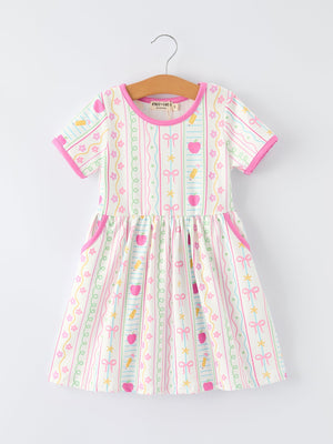 Back to School Girl Short Sleeve Dress Pocket Detail