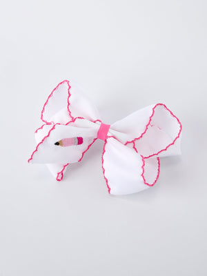 Back to School Pink Pencil Bow Hair Clip 6.25 Inch