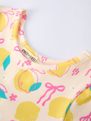 Summer Lemon Bow Print Girl Dress