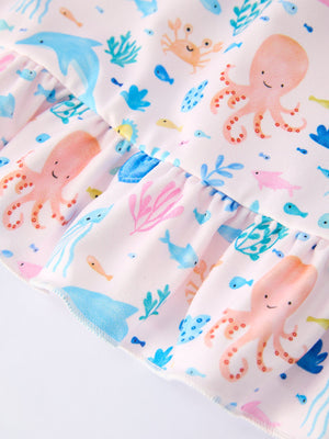 Ocean Animal Print Girl Ruffle Dress
