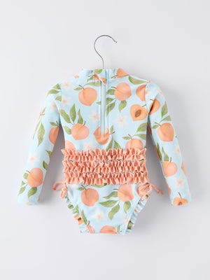 Summer Peach Girl Long Sleeve Ruffle One Piece Swimsuit