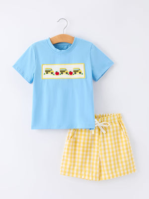 Back To School School Bus Boys Set Plaid Shorts