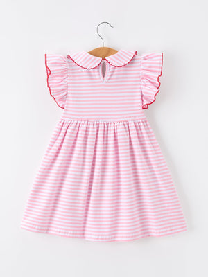 Girls Back To School Apple Applique Twirl Dress Ruffle Petal Collar