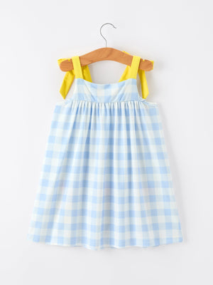 Girls Back To School Pencil Plaid Dress Bow Applique Smocked