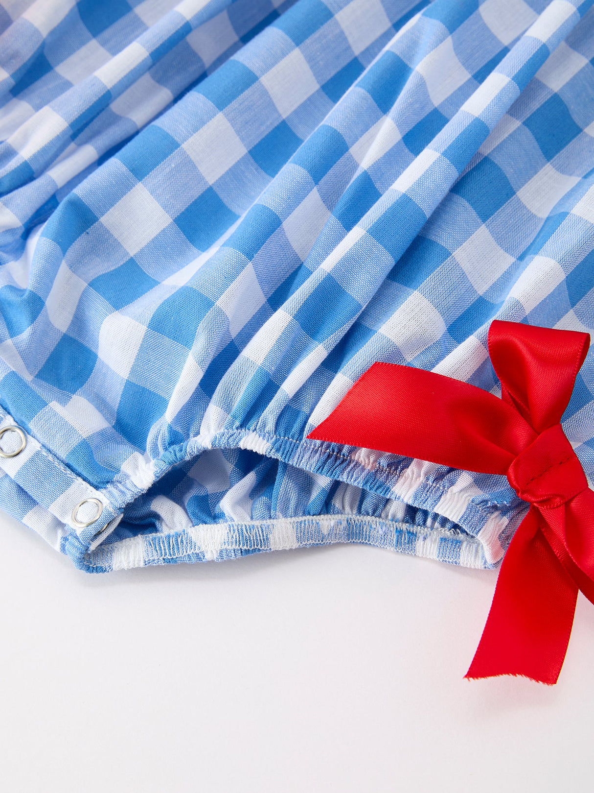 Girls 4th of July Plaid Romper Bow Embroidery Petals Collar