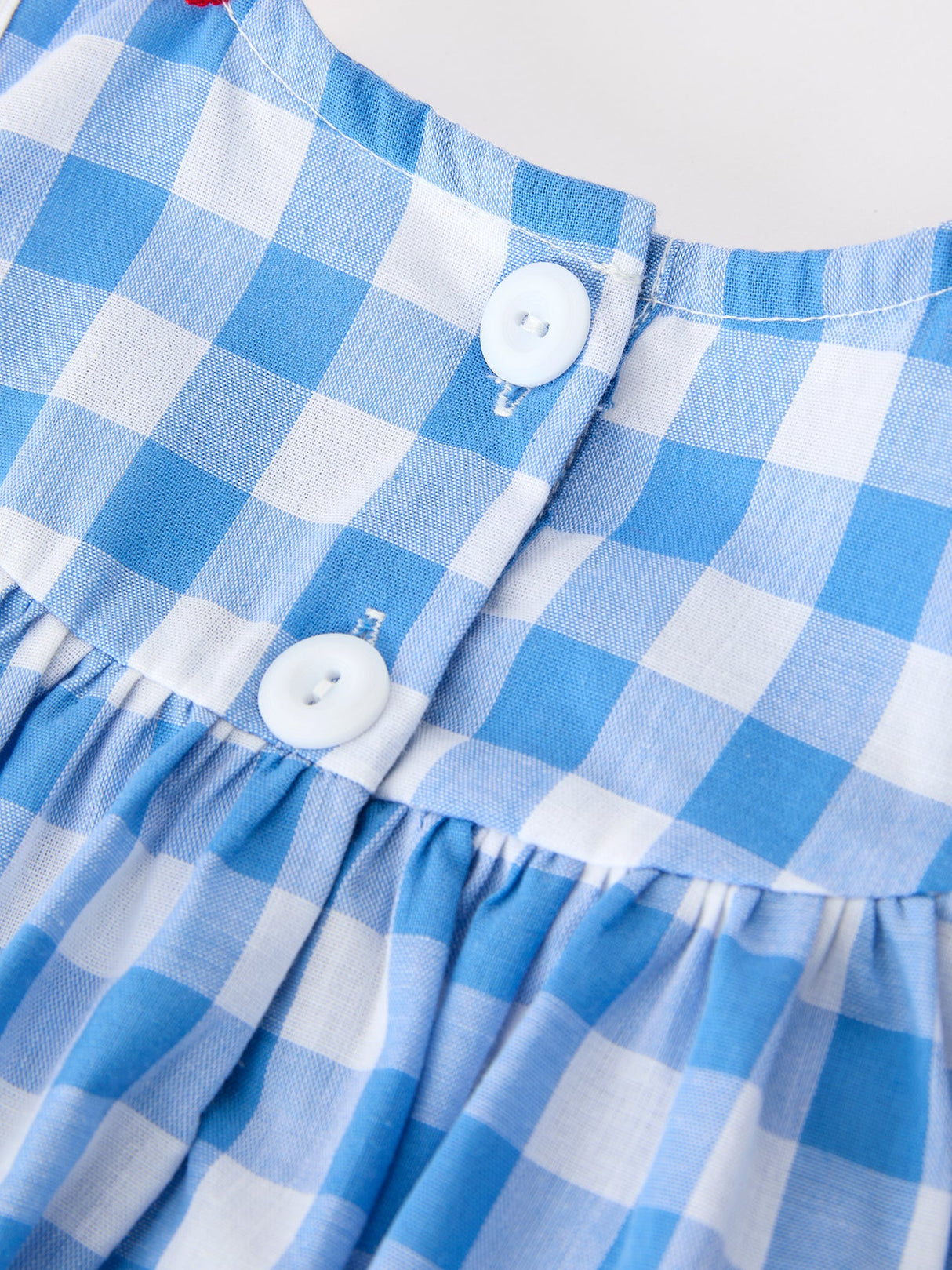 Girls 4th of July Plaid Romper Bow Embroidery Petals Collar