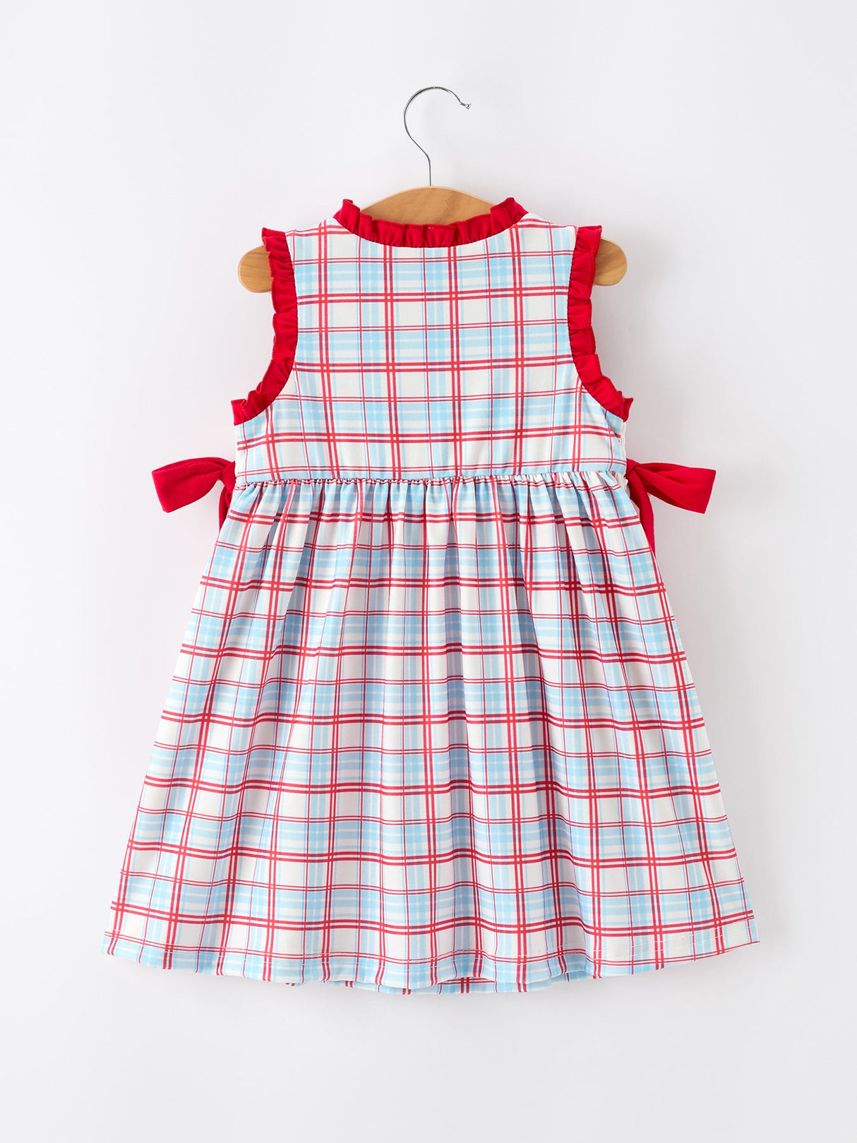 4th of July Plaid Flag Heart Girl Dress With Bow