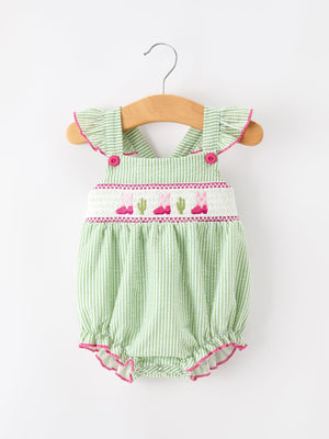 Western Boots Cactus Girls Romper Stripe Ruffle Strap