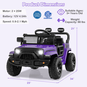 12V Kids Ride on Truck Car Battery Powered Electric Vehicle-Purple