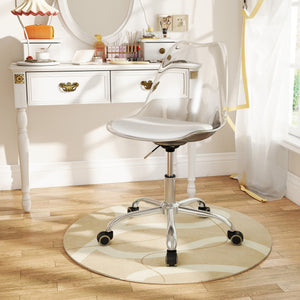 Armless Rolling Office Chair with Swivel Seat and PU Leather Cushion-Clear