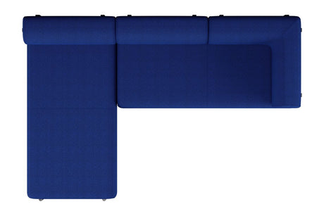 Top view of a modern, L-shaped Palo 3-seater Sofa in blue with clean lines. The sofa includes a chaise lounge section on the left and a slim backrest, making it perfect for a contemporary living room setting.